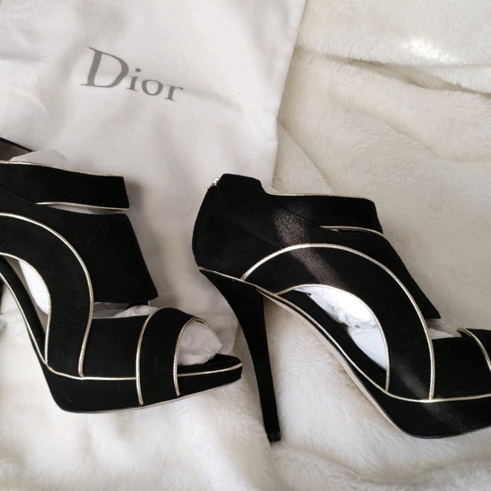 Dior Suede Black with Gold Trim Heel Size 38